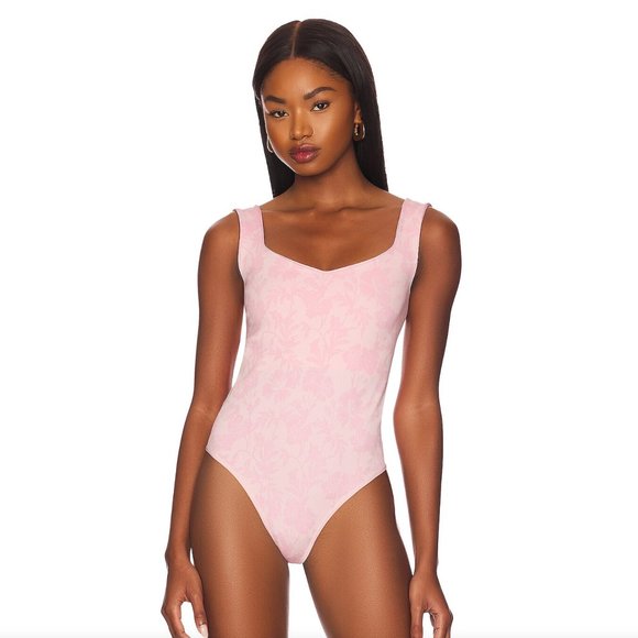 Free People Tops - NEW Free People Printed Clean Lines Bodysuit in Bubble Bath Combo Pink Tank Top